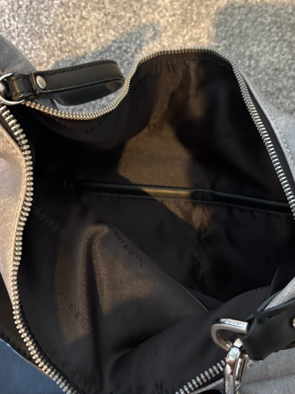 Calvin Klein Two-Tone Gray and Navy Leather Hobo